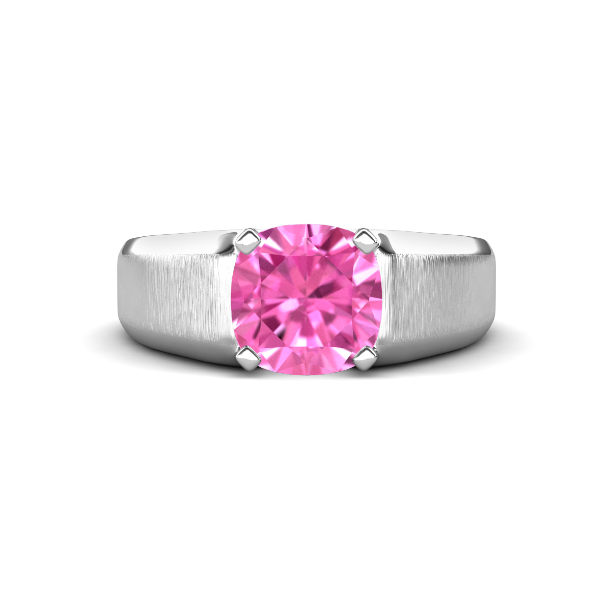 Jude 3.19 ct Cushion Shape Created Pink Sapphire Solitaire Men Wedding Band (8 mm) 